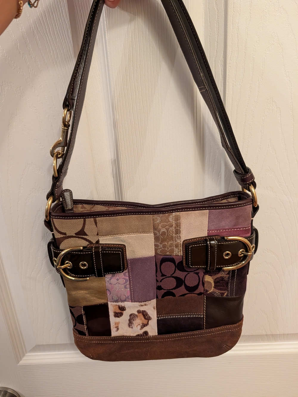 Vintage Coach Patchwork Purple & Brown Shoulder Bag